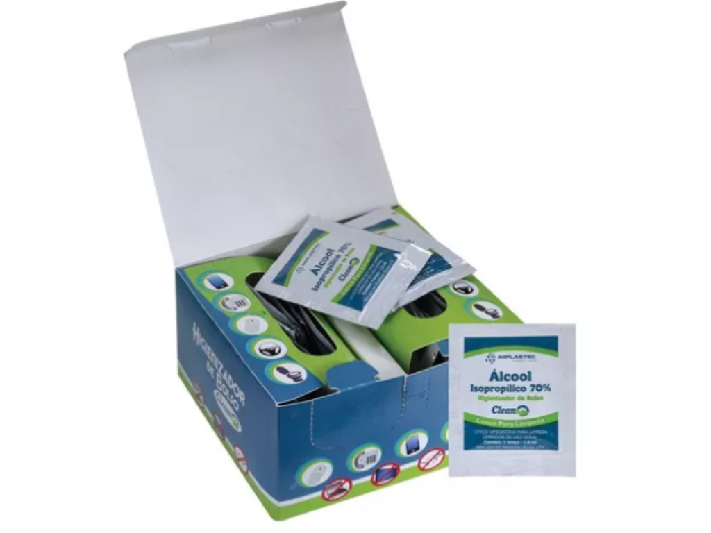 Higienizador de Bolso com Álcool Isopropílico 70% Clean - 50 Unidades