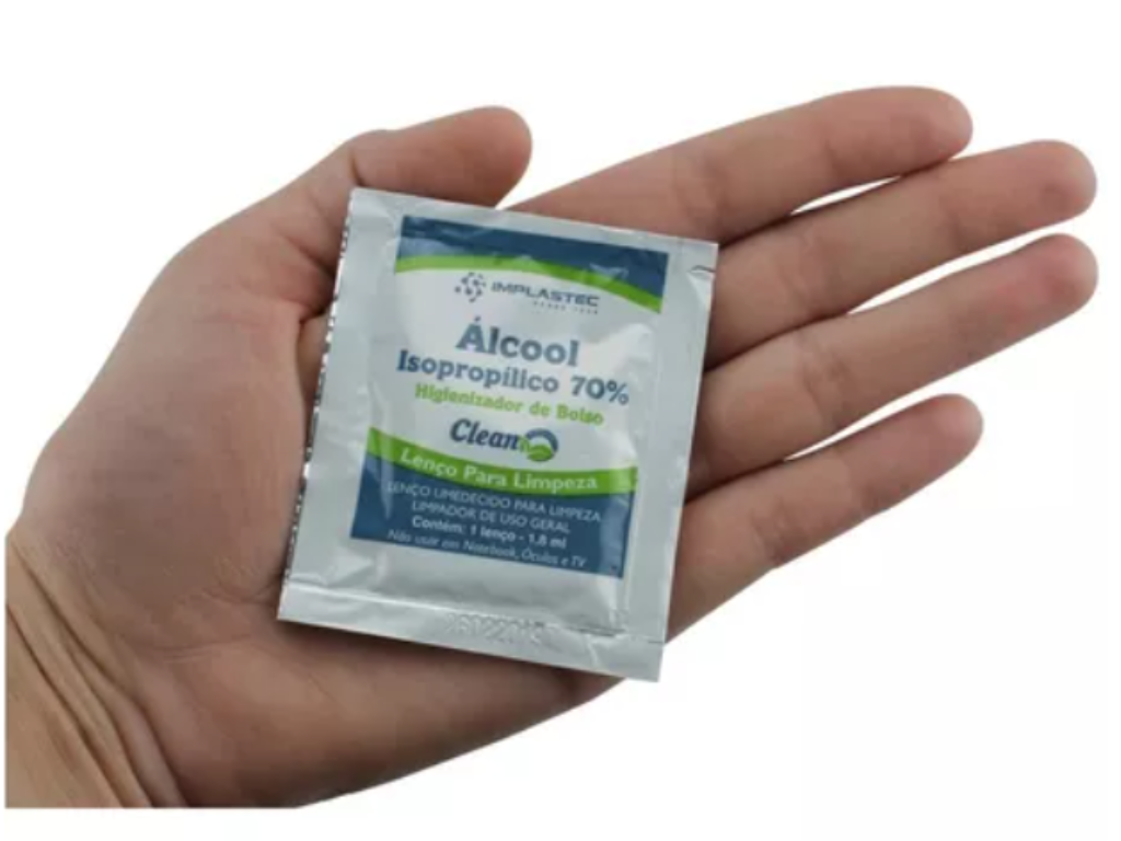 Higienizador de Bolso com Álcool Isopropílico 70% Clean - 50 Unidades