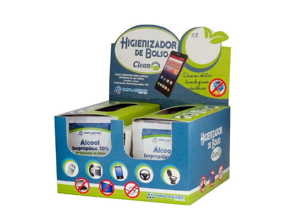 Higienizador de Bolso com Álcool Isopropílico 70% Clean - 50 Unidades