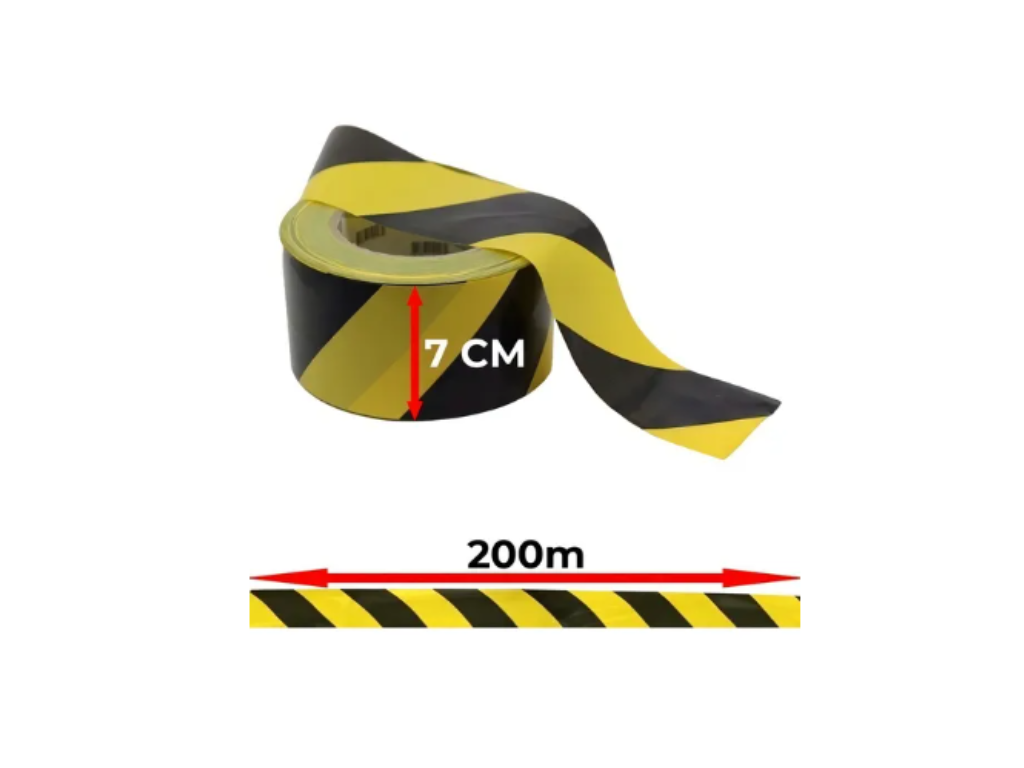 Fita Zebrada Sinalização 7X200MTS Zebrada Preto/Amarelo
