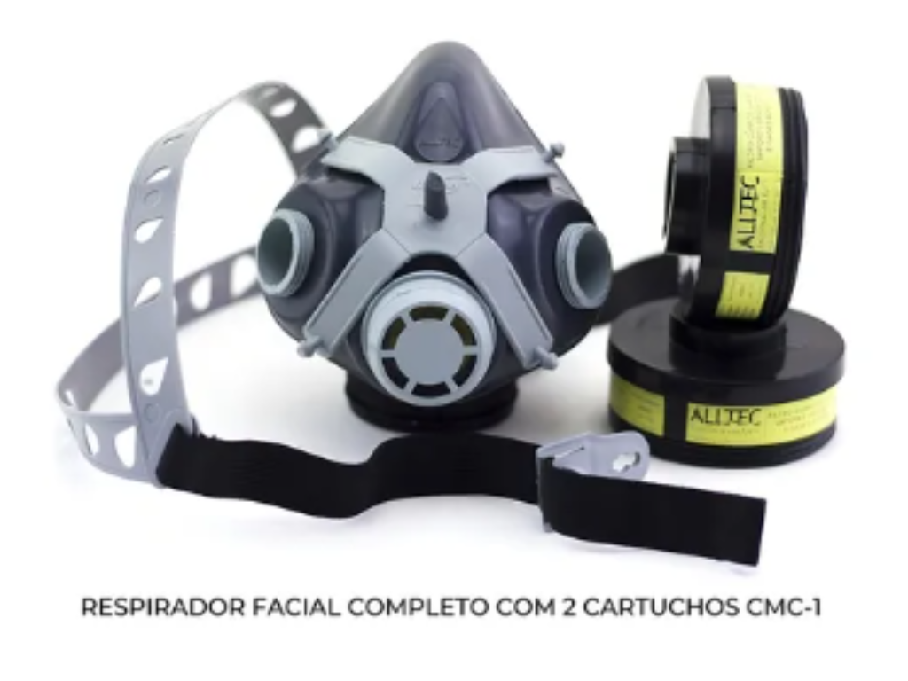 Máscara Facial Respirador C/ 2 Filtros Gases Ácidos Vapores