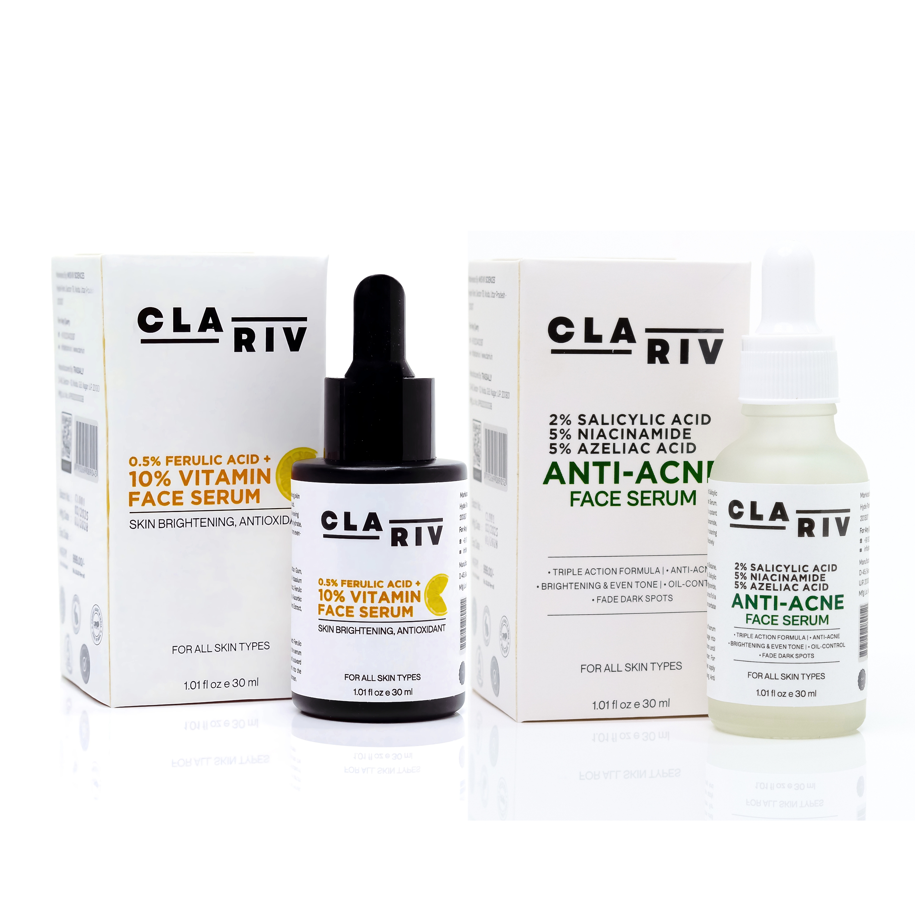 Pack of 2 - CLARIV Vitamin C & Anti-Acne Face Serum - 30ml Each