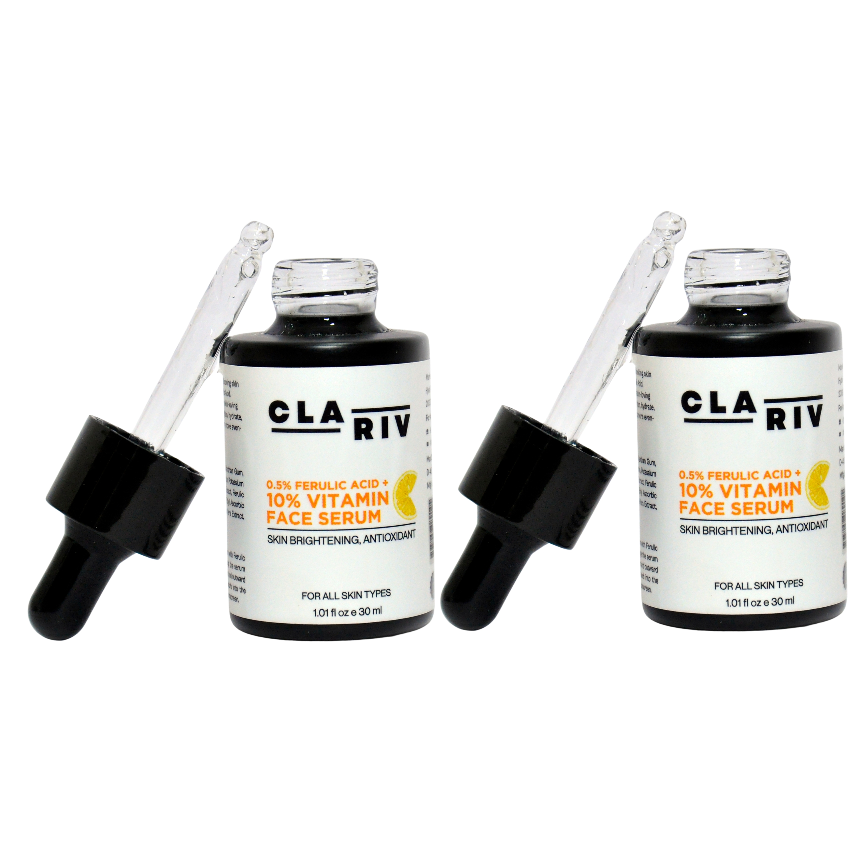 Pack of 2 - CLARIV Face Serum with 10% Vitamin C & 0.5% Ferulic Acid - 30 ML Each