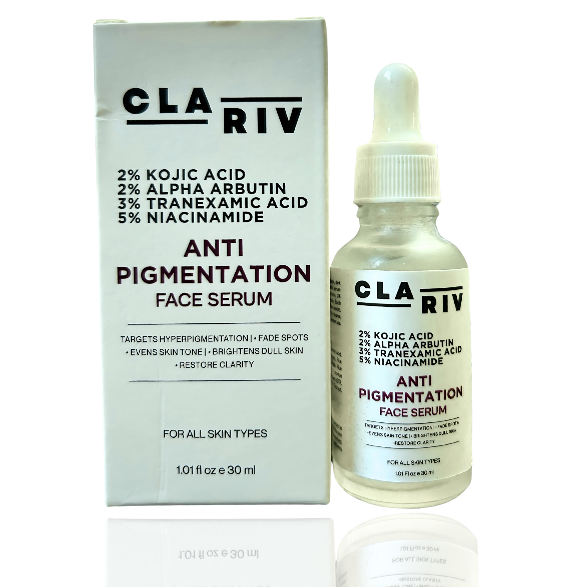 CLARIV Anti Pigmentation Face Serum – 2% Kojic Acid, 2% Alpha Arbutin, 3% Tranexamic Acid & 5% Niacinamide | Brightening Serum for Dark Spots, Blemishes & Uneven Skin Tone