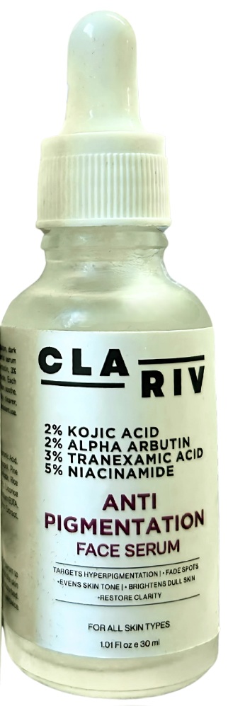 CLARIV Anti Pigmentation Face Serum – 2% Kojic Acid, 2% Alpha Arbutin, 3% Tranexamic Acid & 5% Niacinamide | Brightening Serum for Dark Spots, Blemishes & Uneven Skin Tone