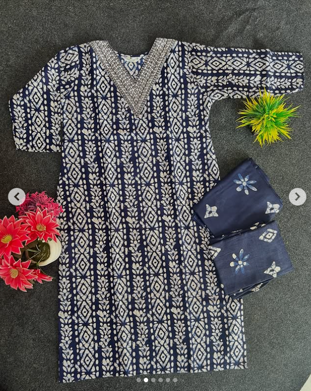 Navy Blue Printed Kurti Set