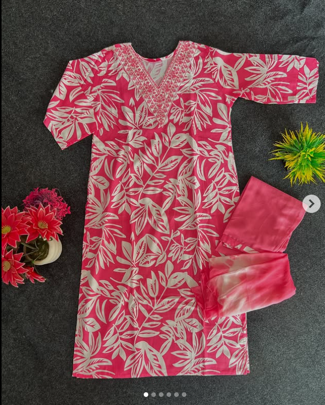 Navy Blue Printed Kurti Set