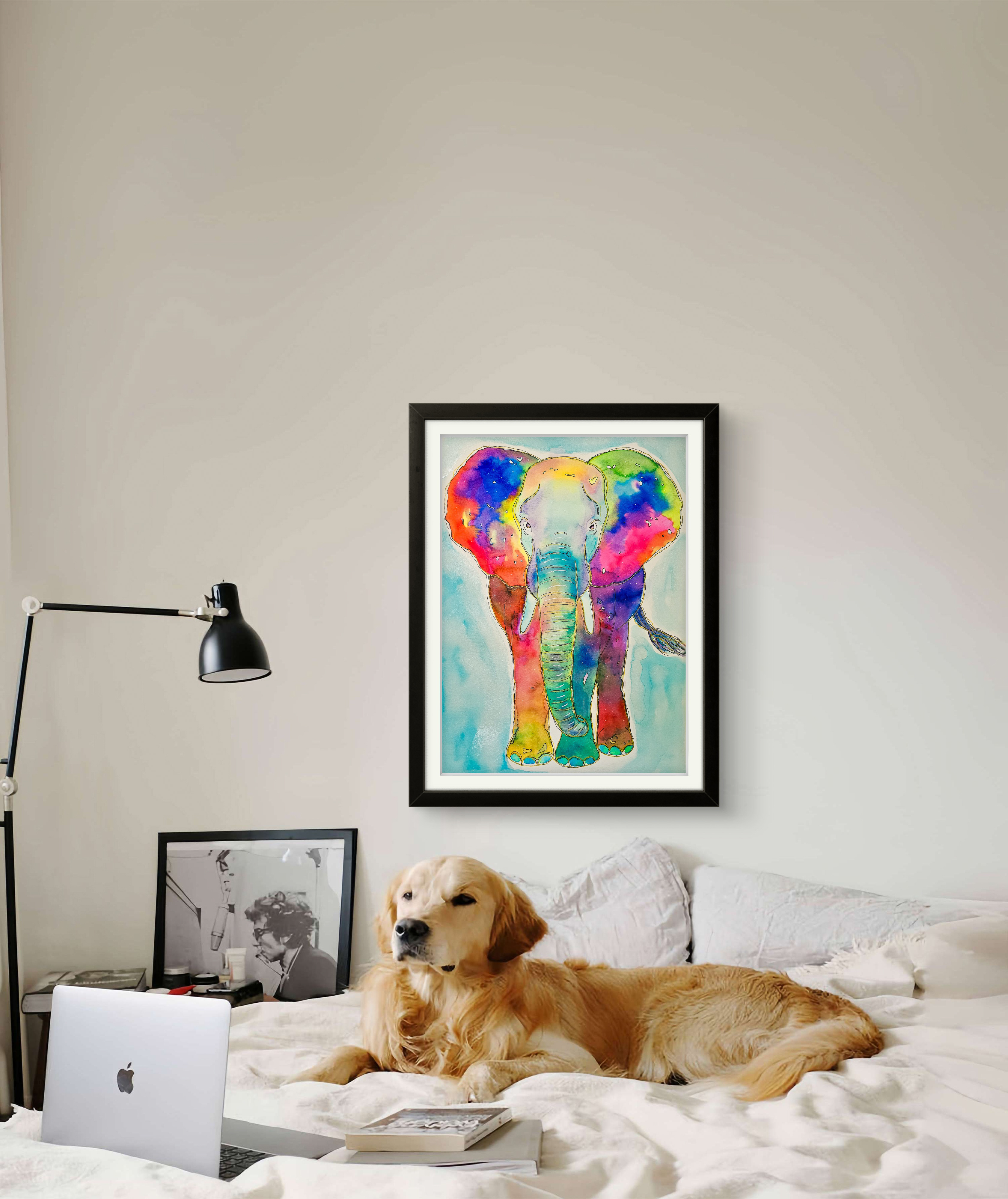 Psychedelic Elephant Watercolor Art Print