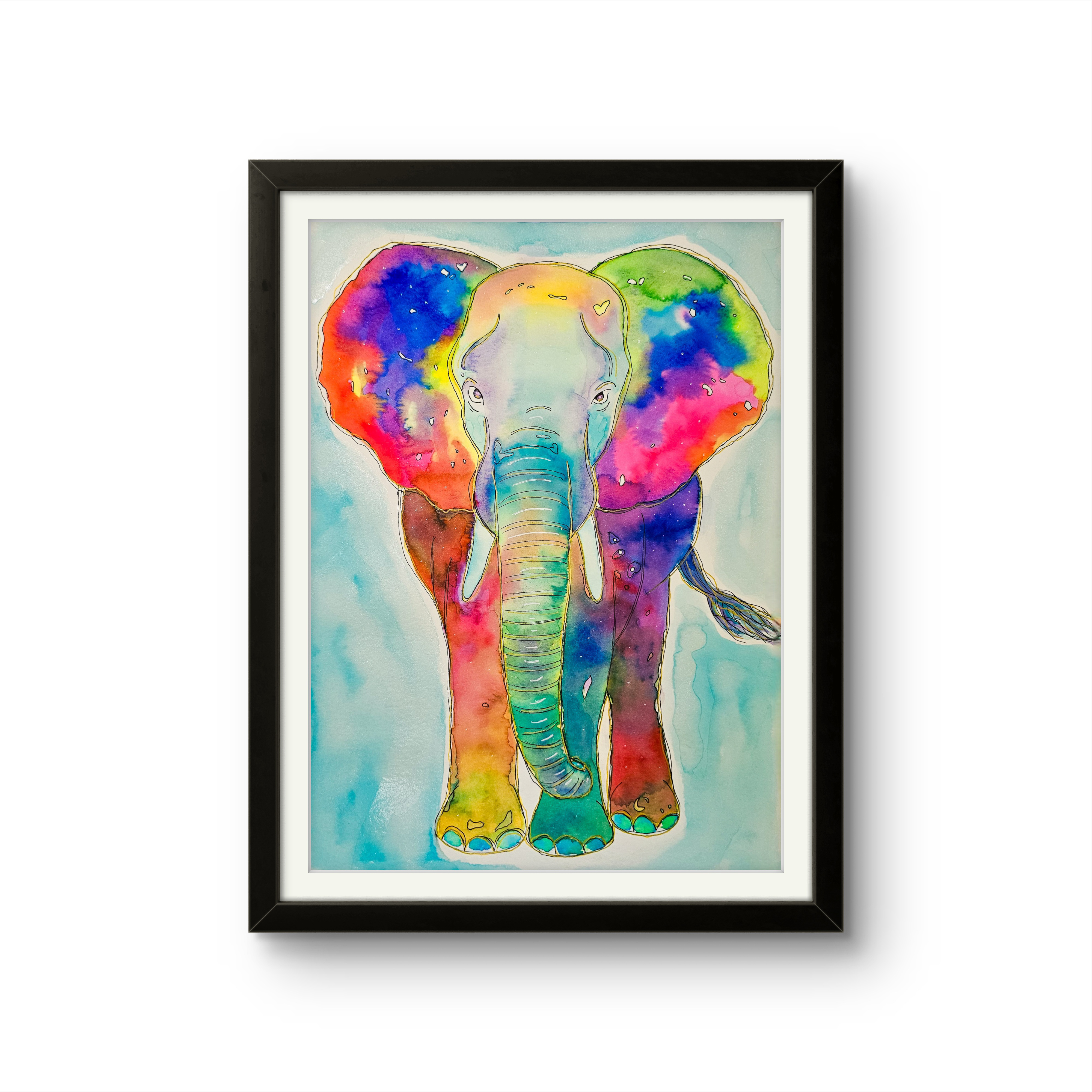 Psychedelic Elephant Watercolor Art Print