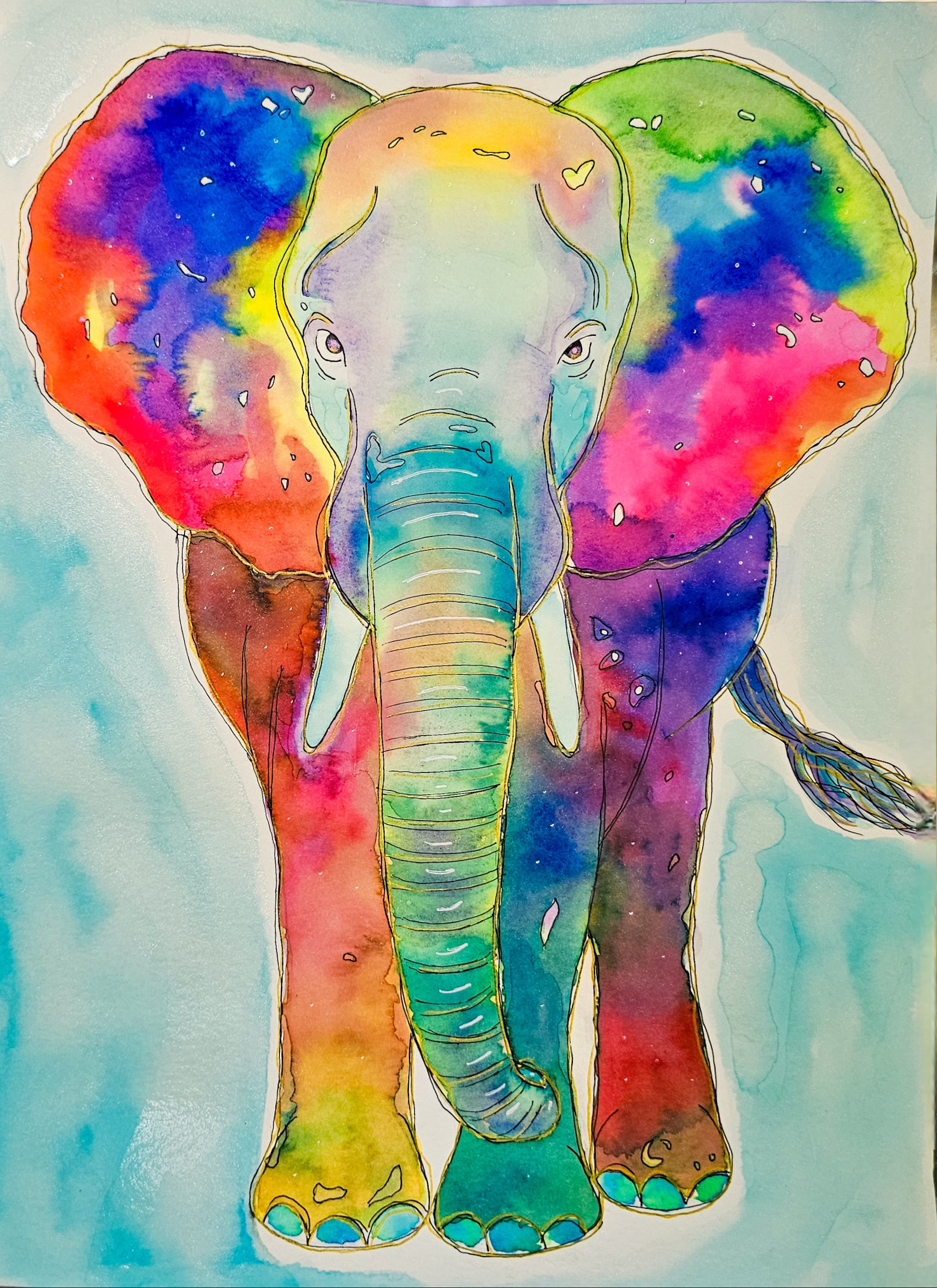 Psychedelic Elephant Watercolor Art Print