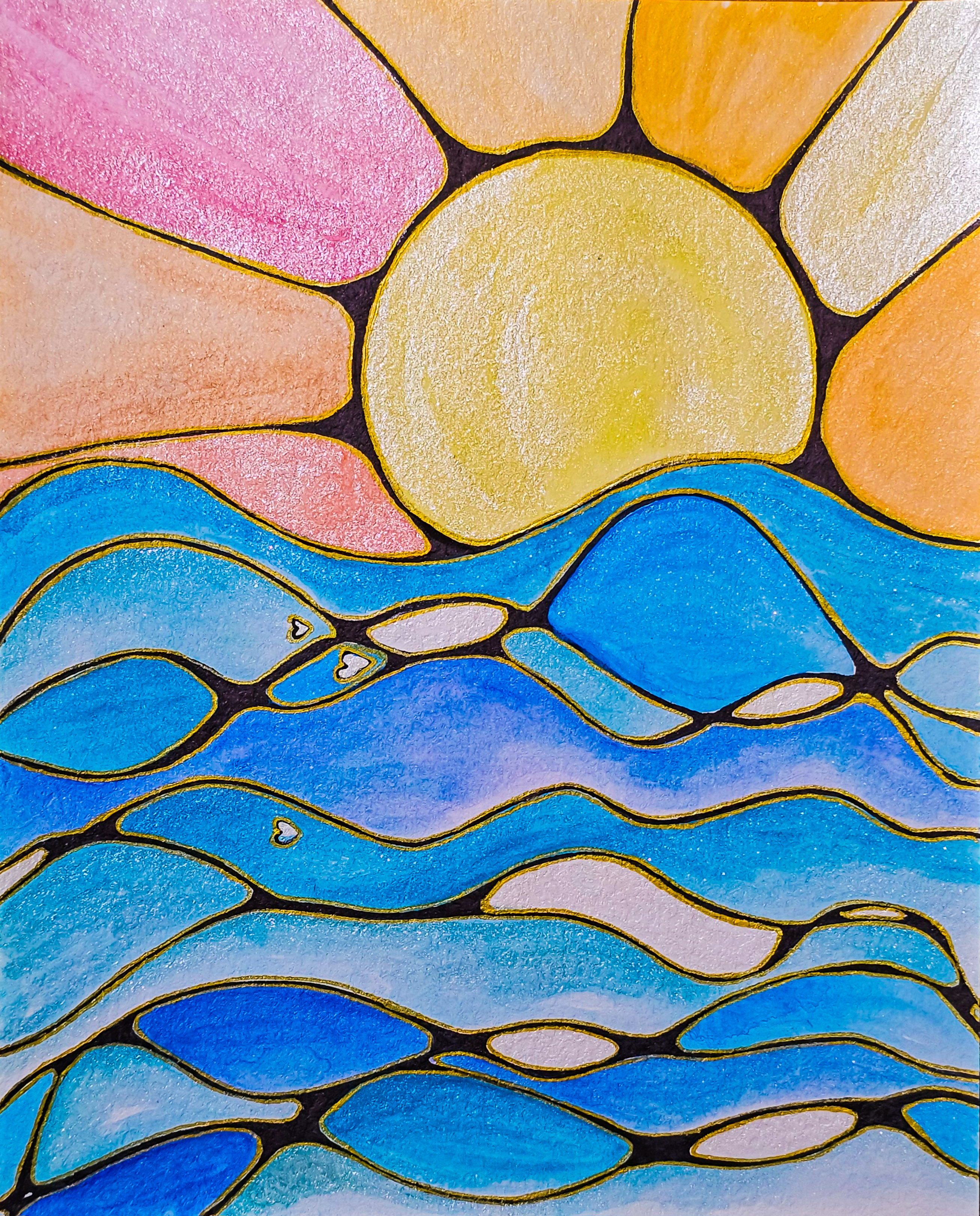 Ocean Sunrise Watercolor Art Print