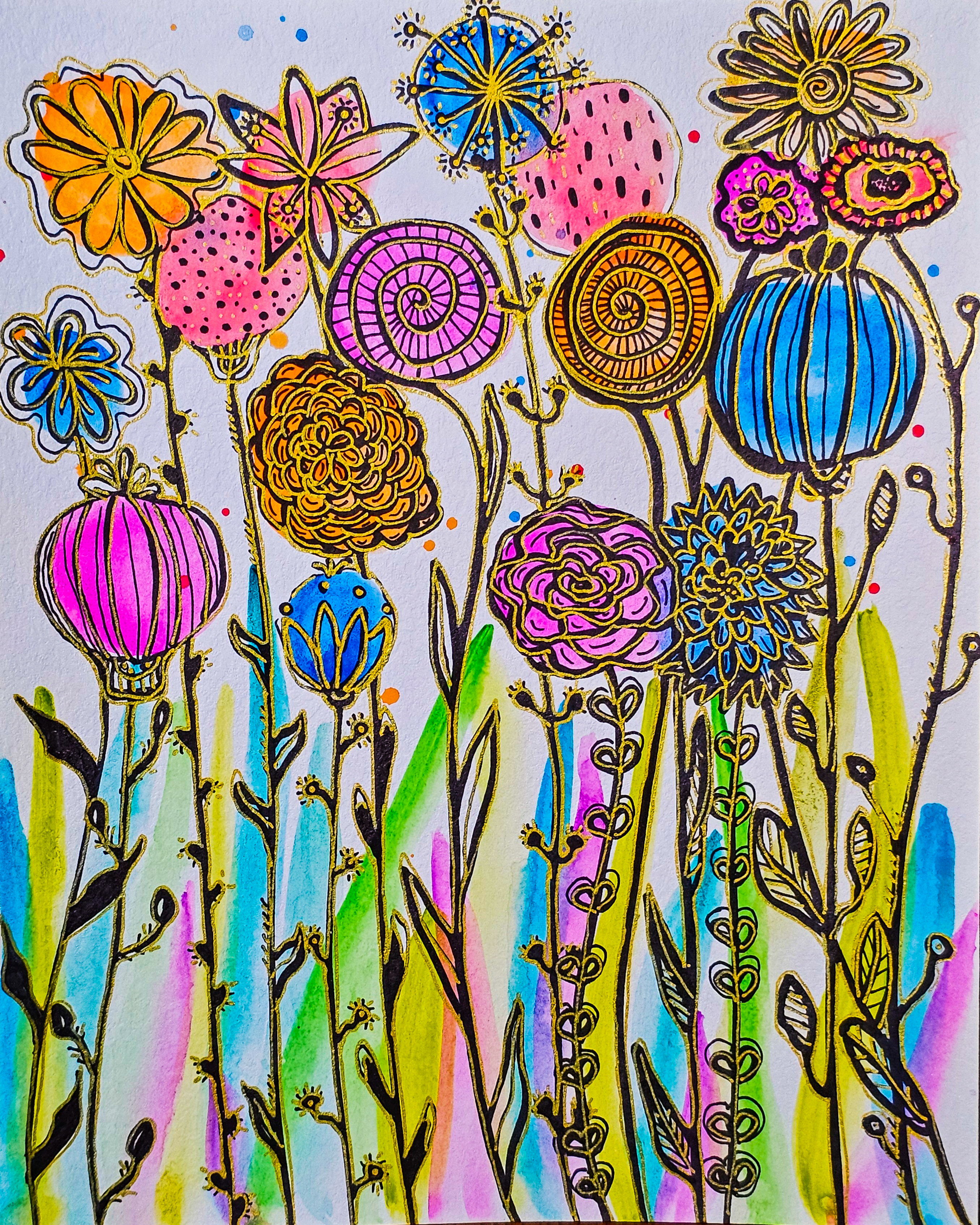 Wild Whimsy Flowers Watercolor Art Print