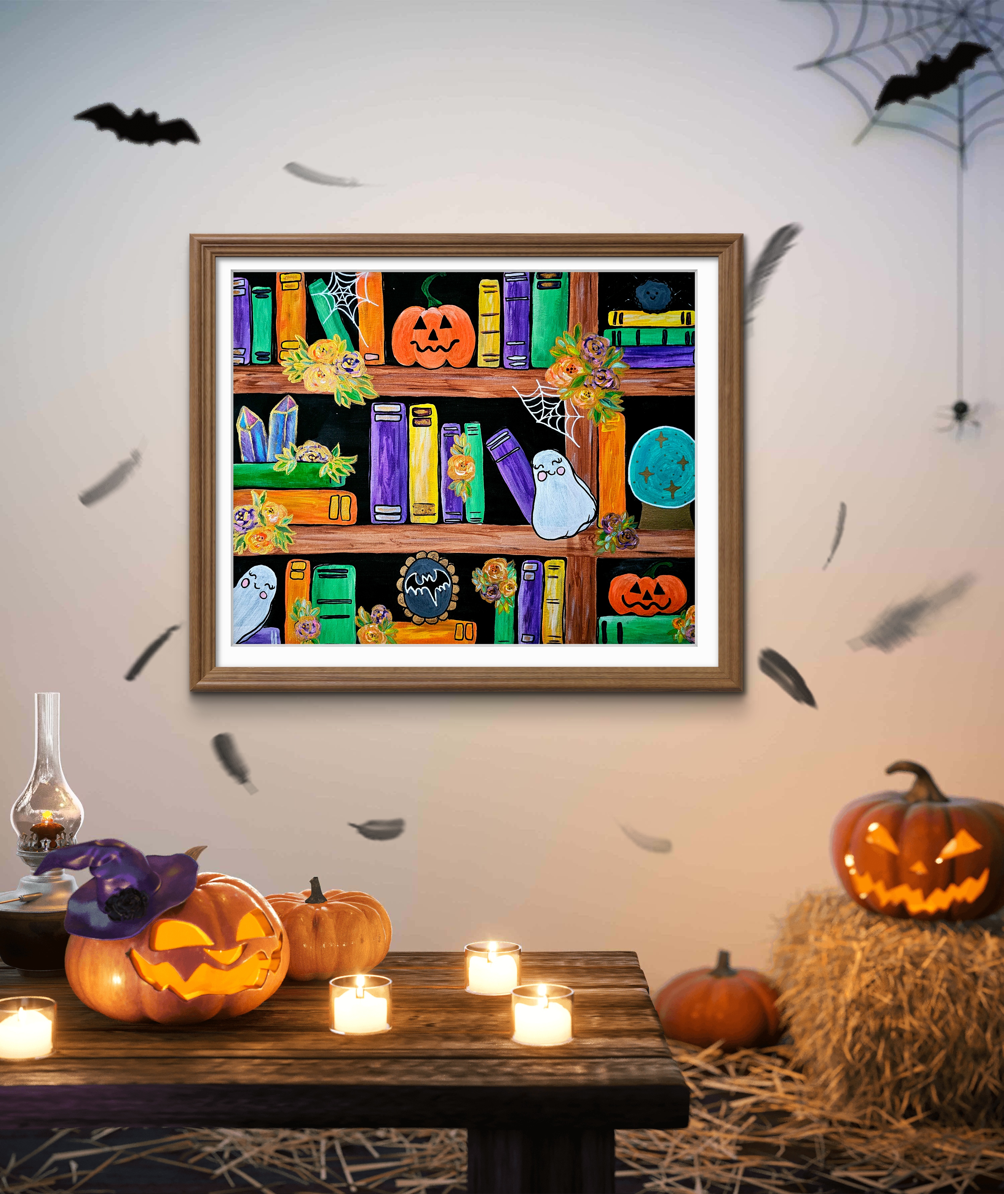 Spooky BOOkshelf Art Print