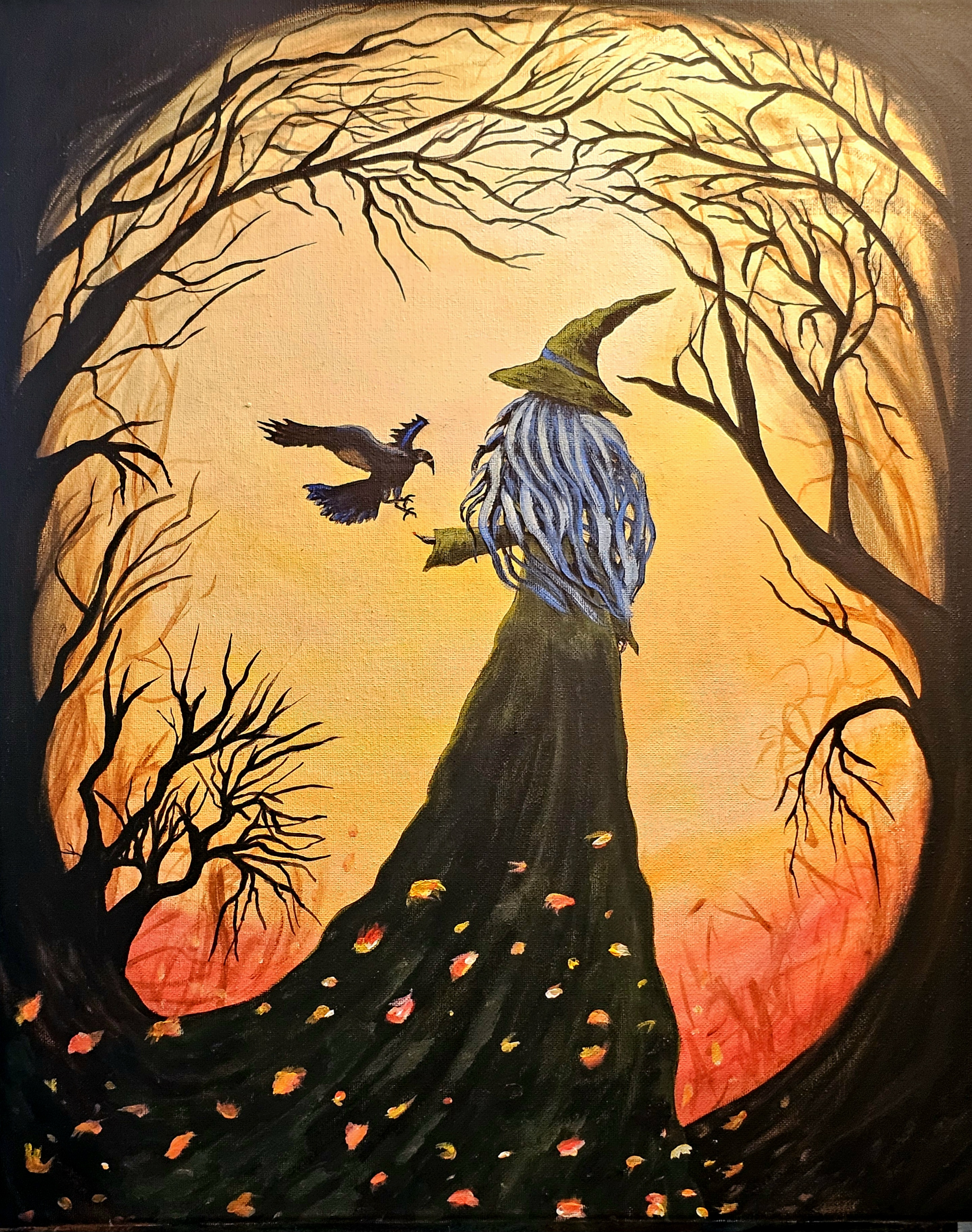 Witch in Autumn Forest Art Print