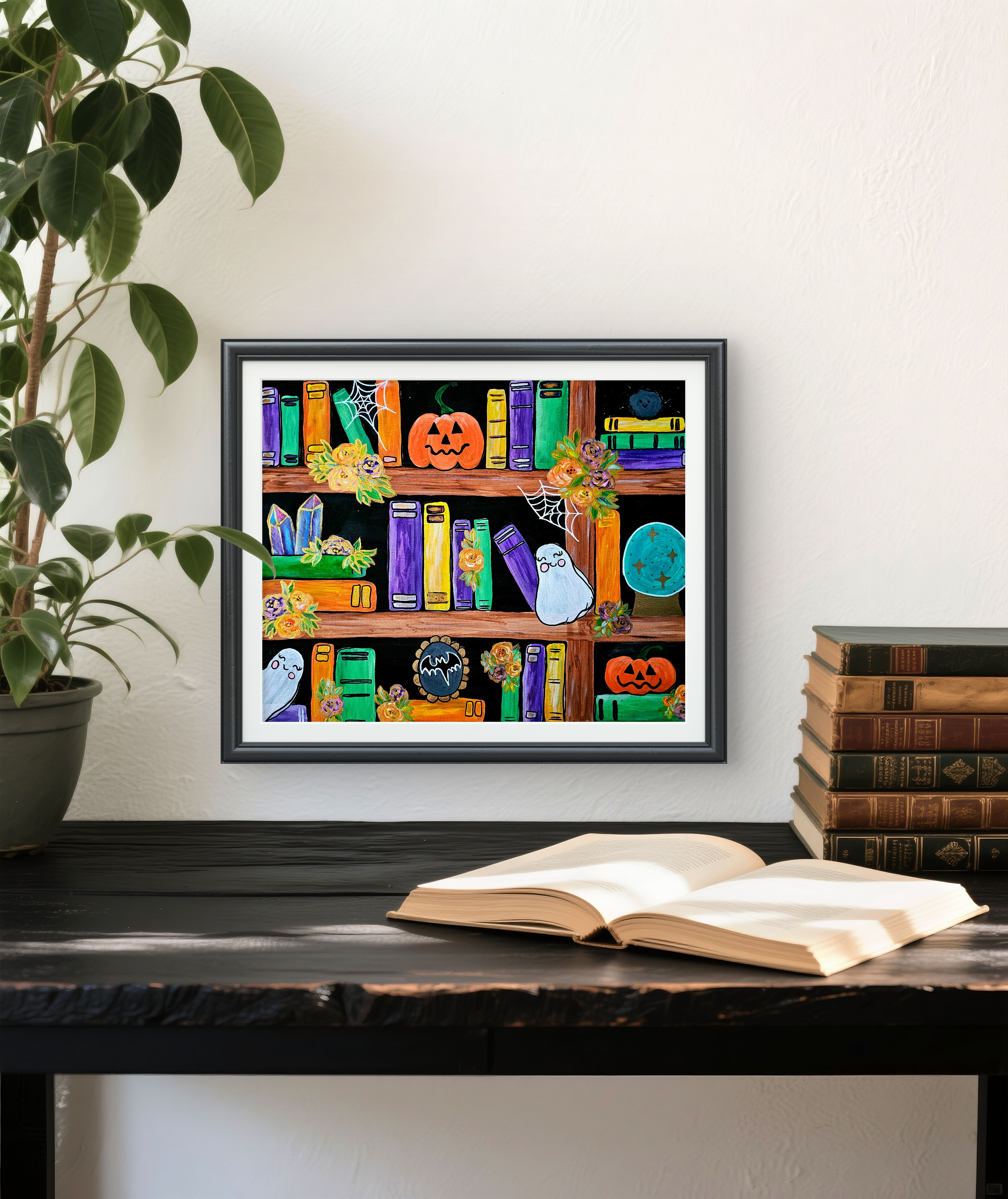 Spooky BOOkshelf Art Print