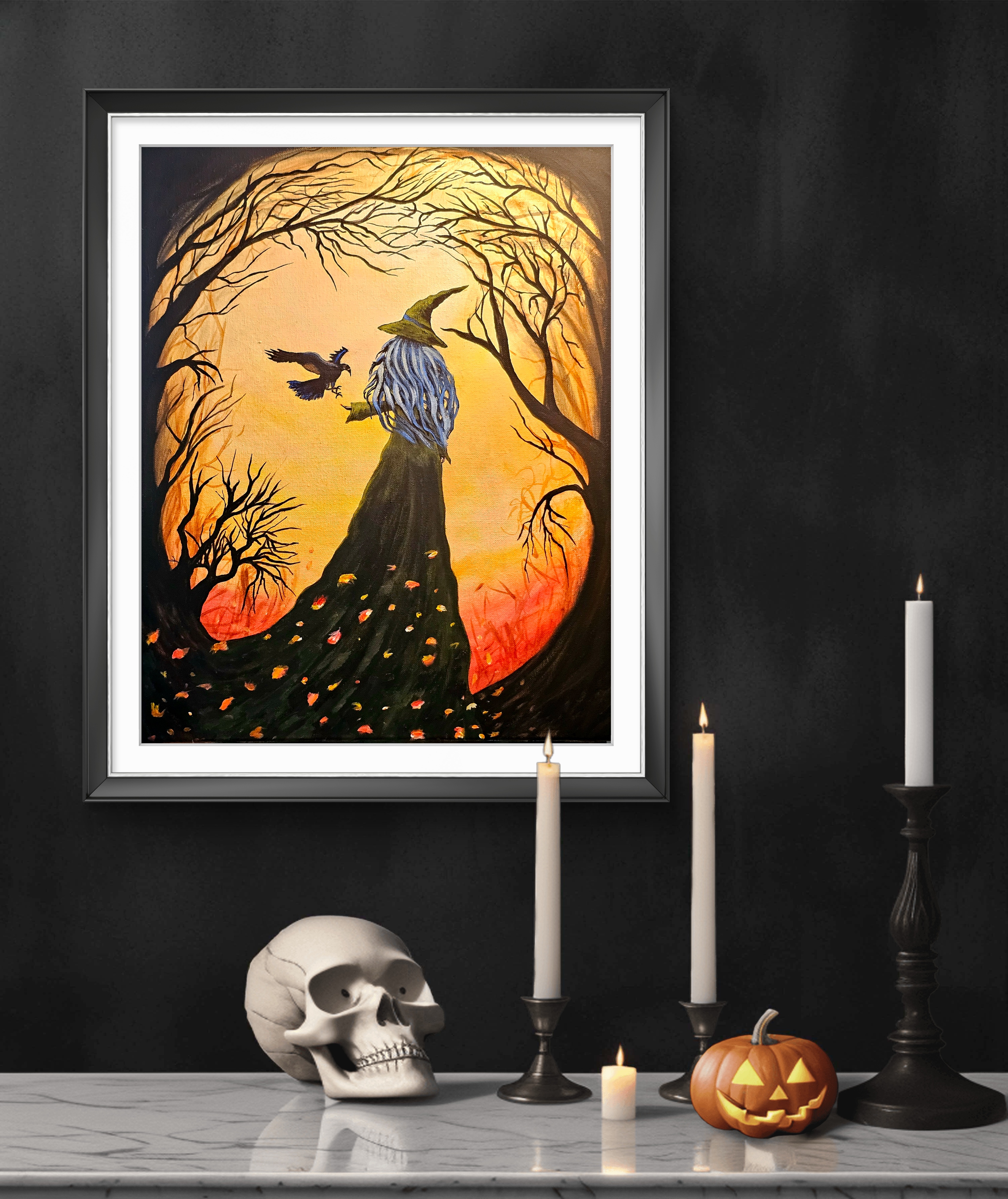 Witch in Autumn Forest Art Print