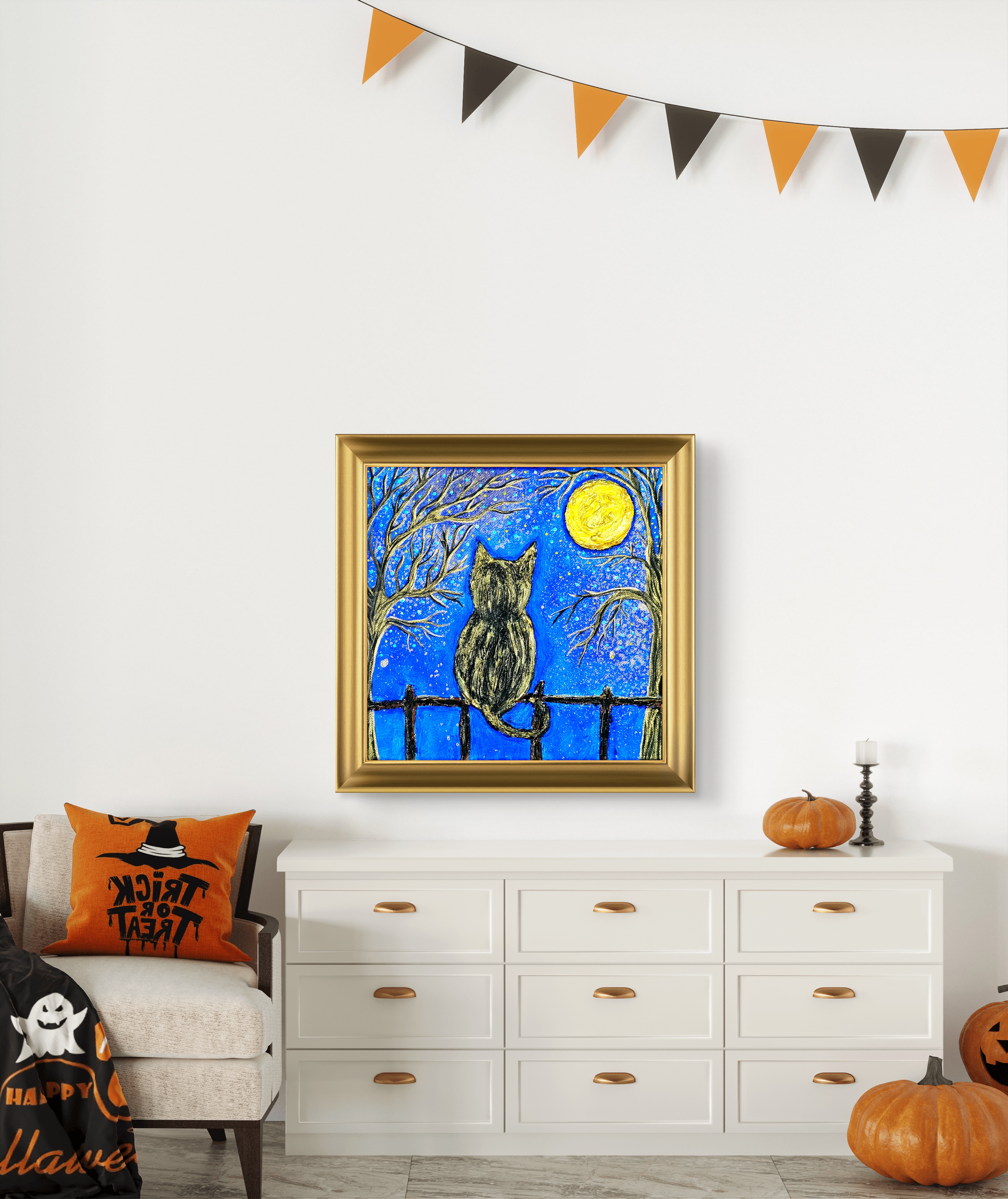 Moonlit Cat Art Print