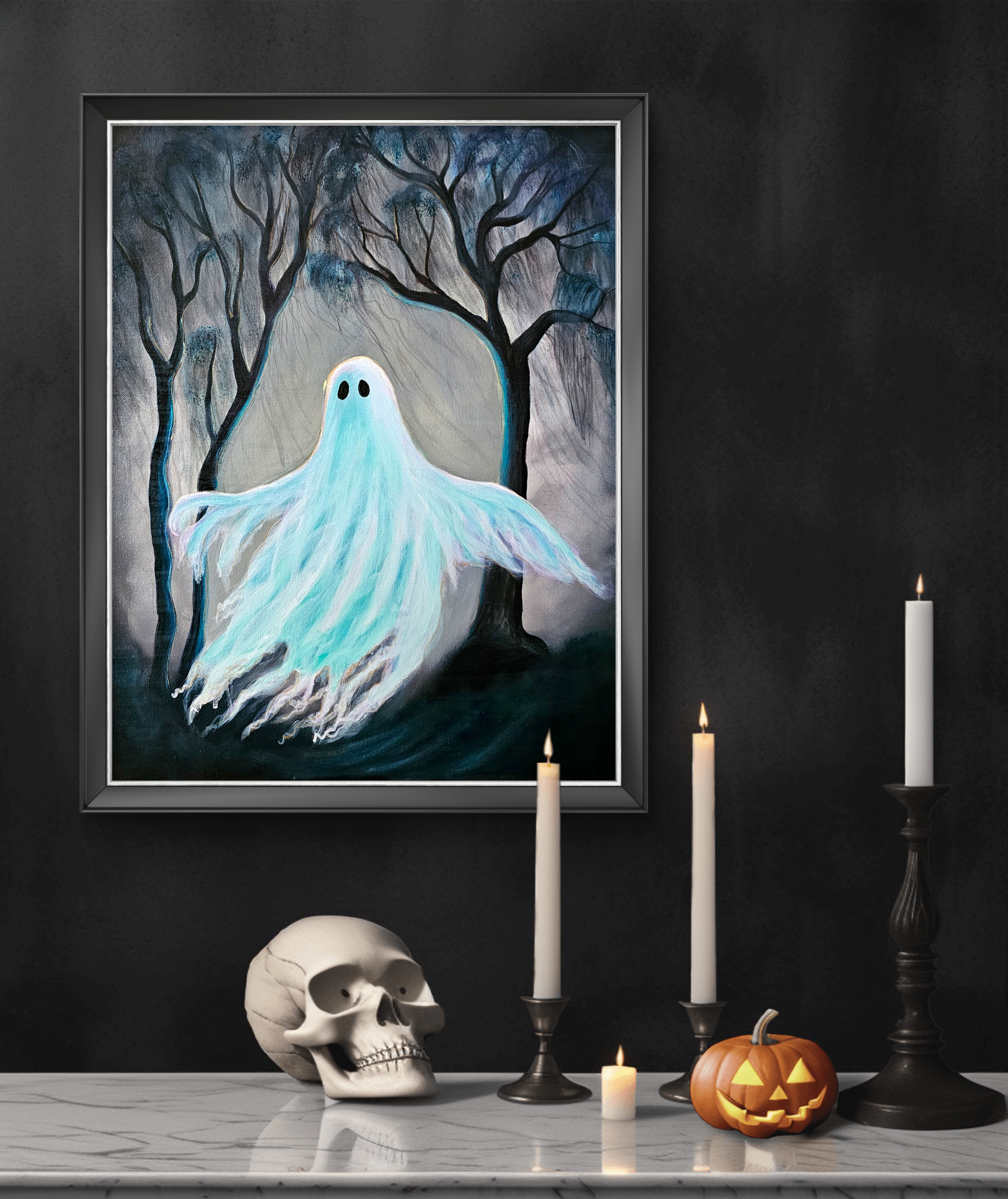 Ghost In A Spooky Forest Art Print