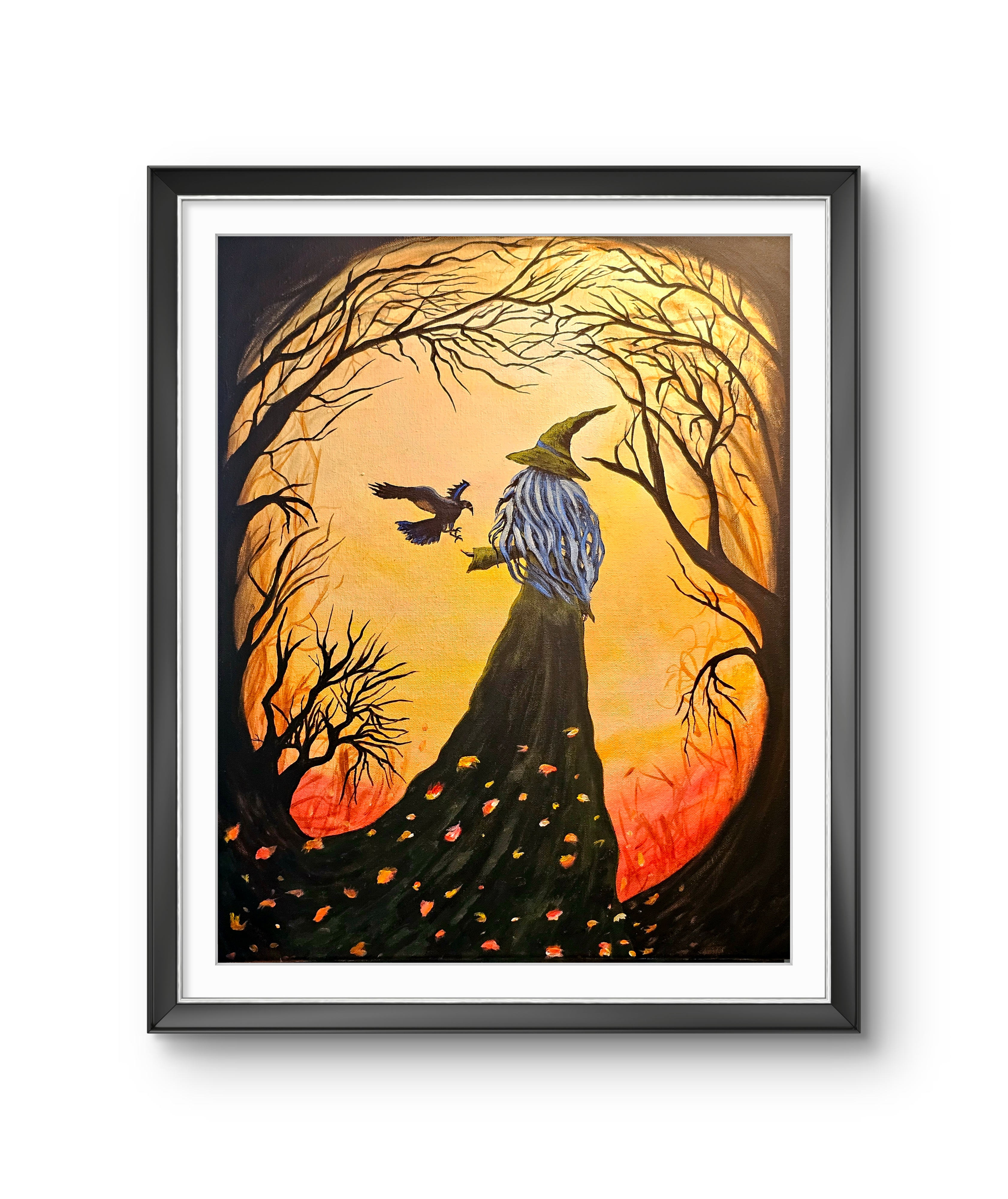 Autumn Witch and Raven Art Print