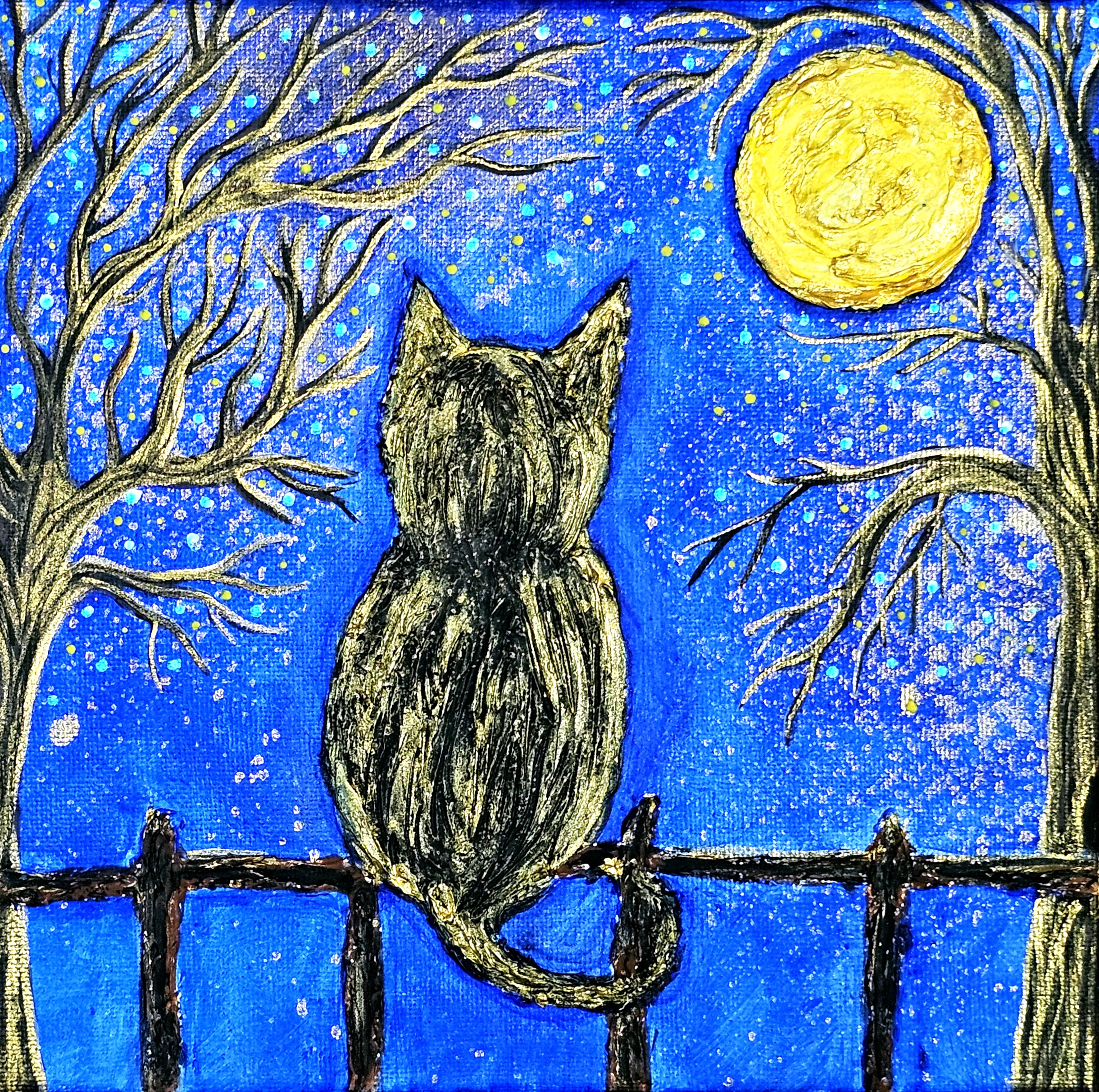 Moonlit Cat Art Print