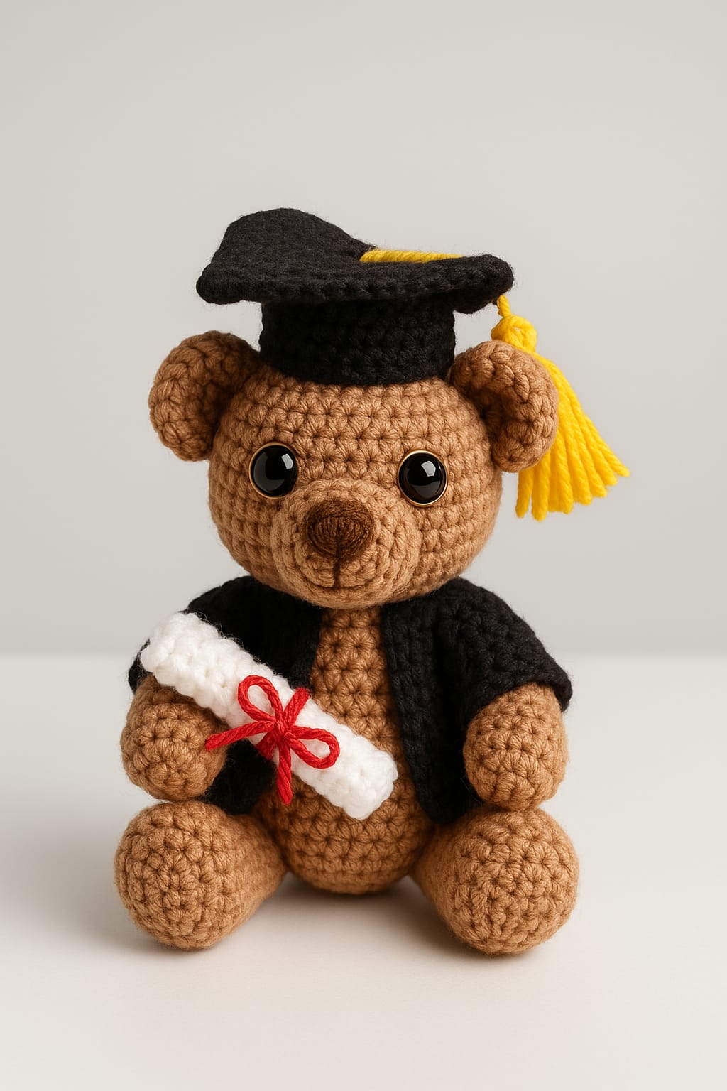 Oso de graduación tejido a mano