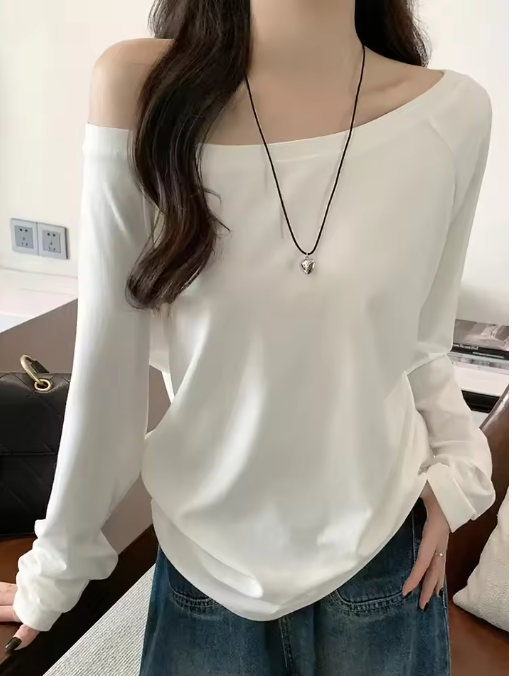 Off-Shoulder White Long Sleeve Top
