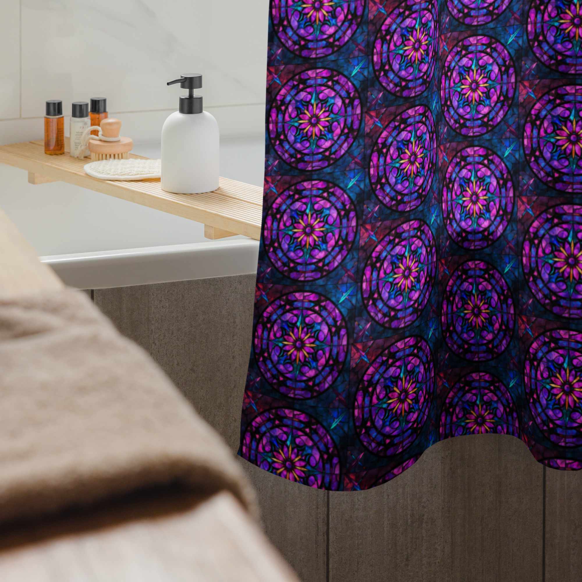 The Chromatic Mandala Shower Curtain: Your Bathroom's Centerpiece