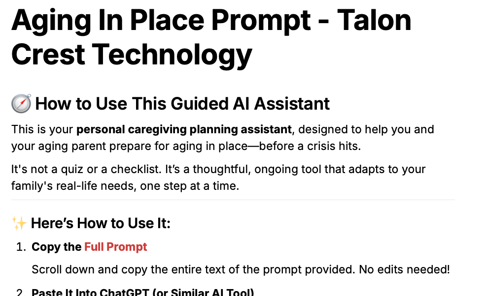 ChatGPT Prompt - Aging In Place 