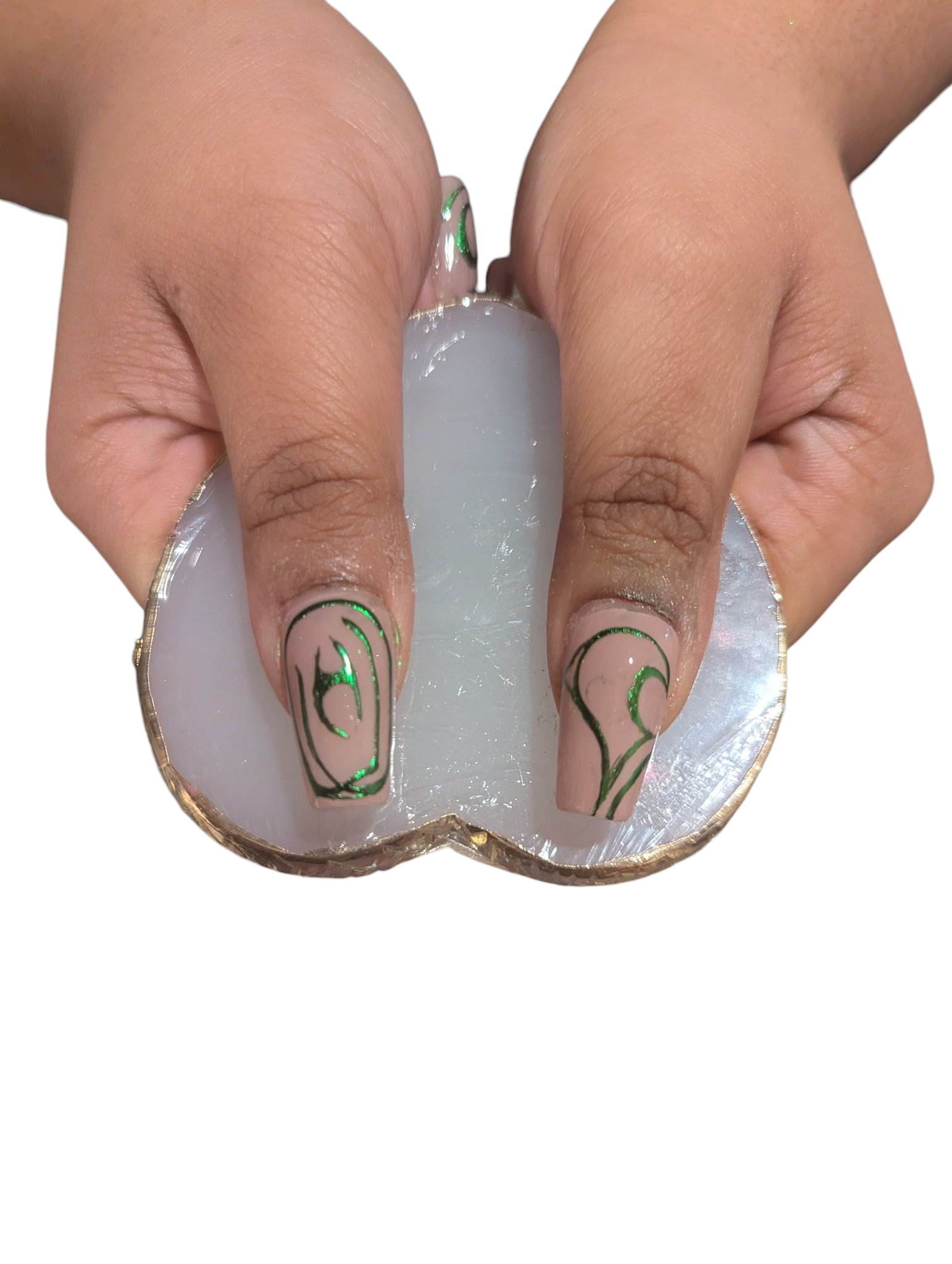 Hand-Painted Green crome effect Press-On Nails