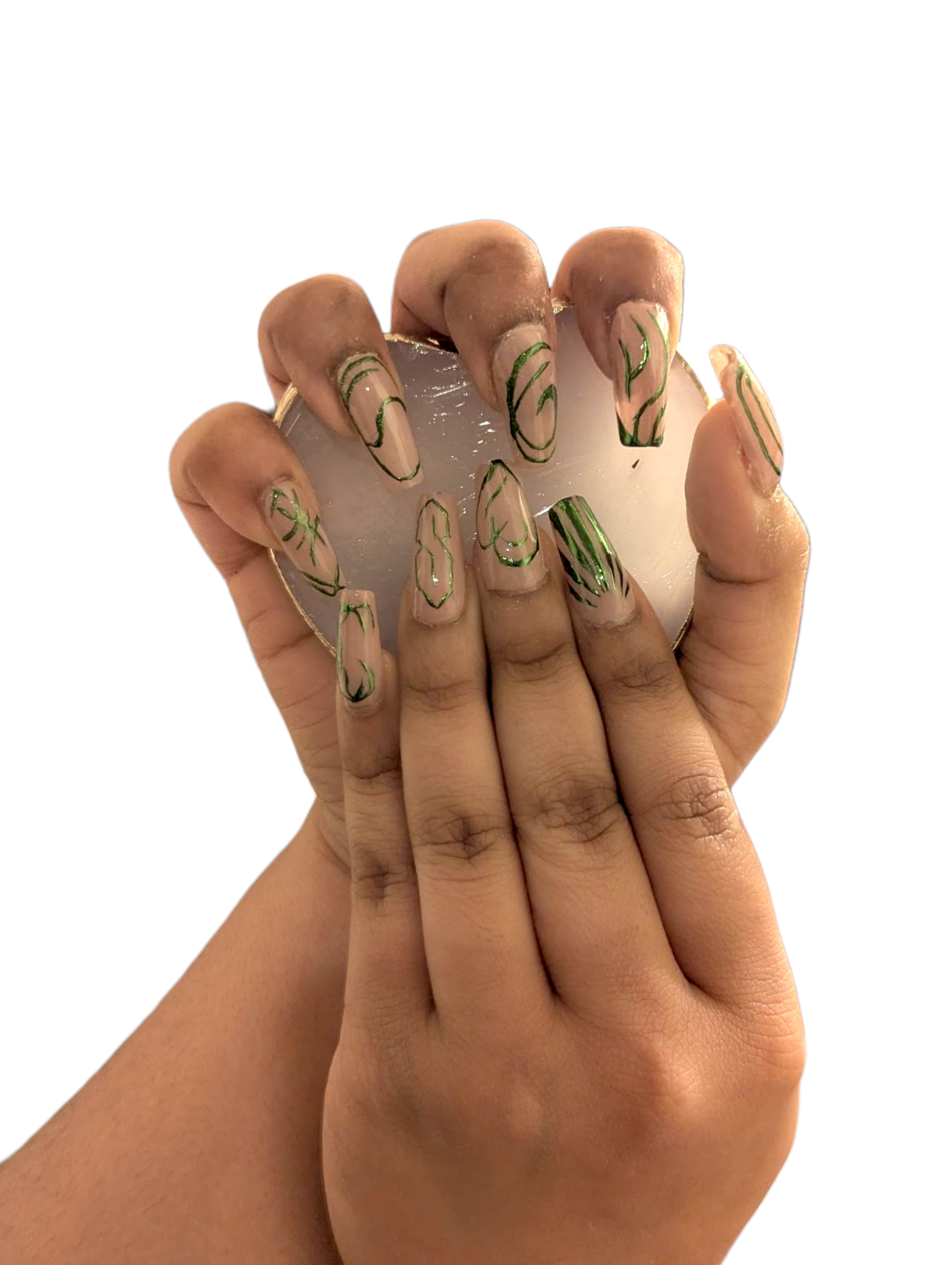 Hand-Painted Green crome effect Press-On Nails