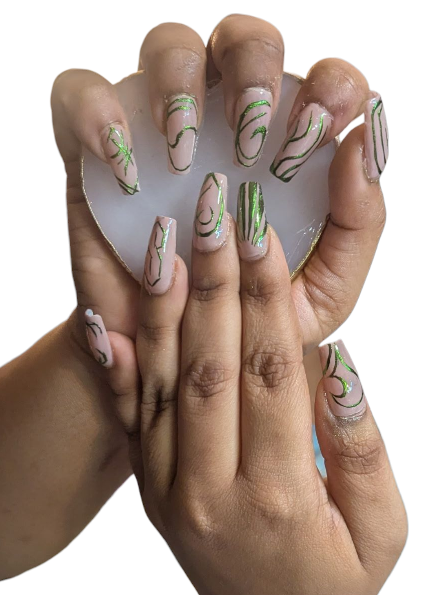 Hand-Painted Green crome effect Press-On Nails