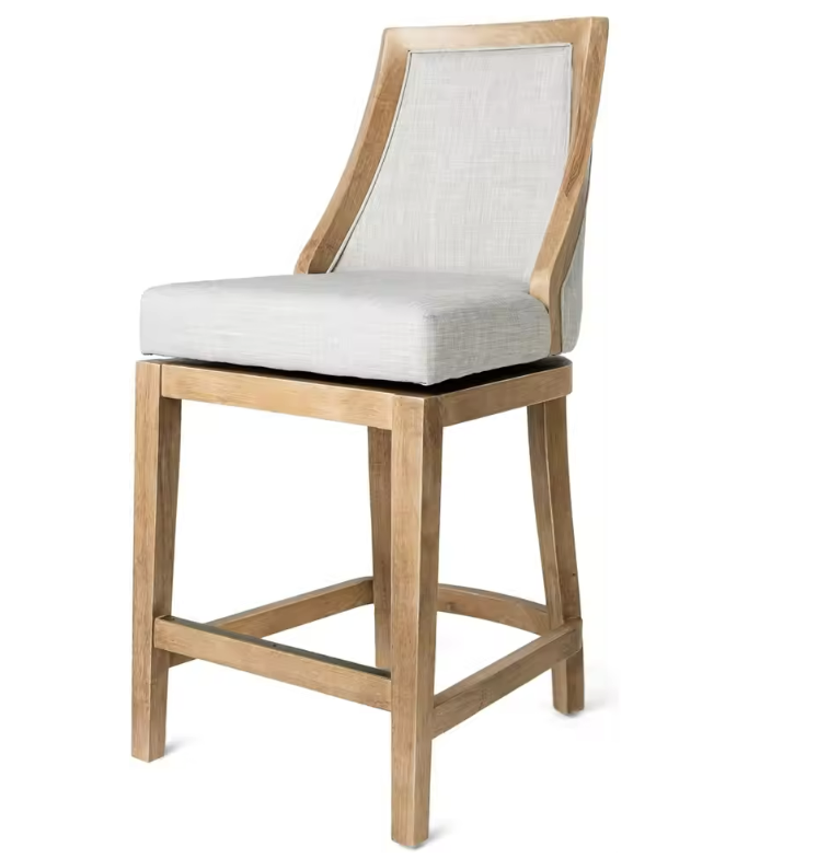 Wooden Bar Stool with Linen Upholstery