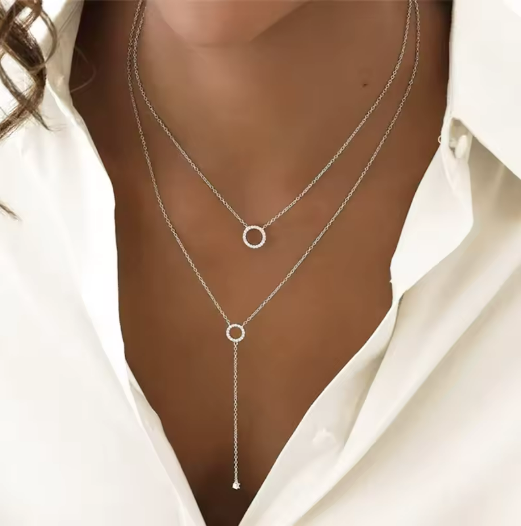 Elegant Double Layer Circle Pendant Necklace