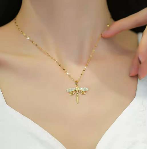 Gold Dragonfly Pendant Necklace