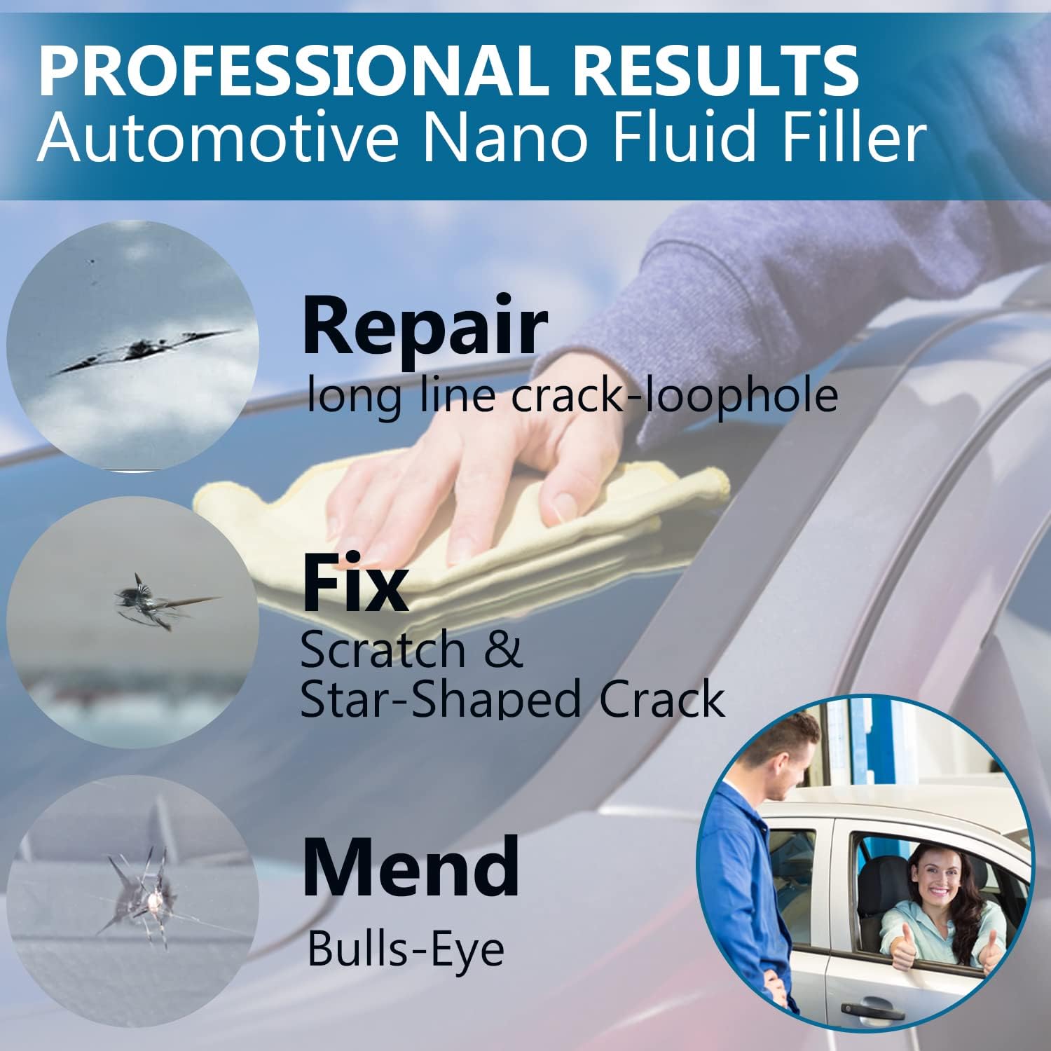 Windshield Crack Repair Kit, Car Window Cracks Gone Glass Repair Fluid, 2 Bottles Nano Glass Crack Repair Liquid Quick Windshield Repair for Chips and Cracks, Bulls-Eye and Star-Shaped Crack, black