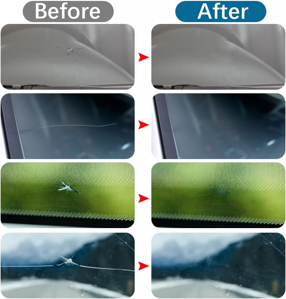 Windshield Crack Repair Kit, Car Window Cracks Gone Glass Repair Fluid, 2 Bottles Nano Glass Crack Repair Liquid Quick Windshield Repair for Chips and Cracks, Bulls-Eye and Star-Shaped Crack, black