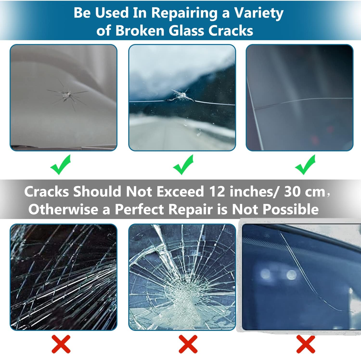 Windshield Crack Repair Kit, Car Window Cracks Gone Glass Repair Fluid, 2 Bottles Nano Glass Crack Repair Liquid Quick Windshield Repair for Chips and Cracks, Bulls-Eye and Star-Shaped Crack, black