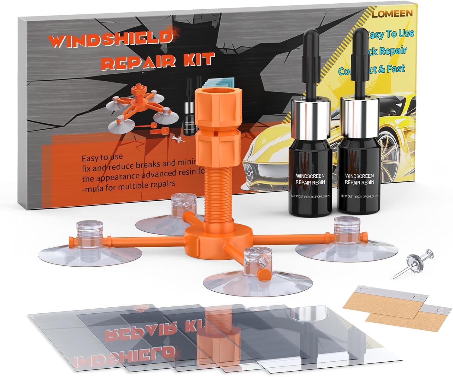 Windshield Repair Kit, Windshield Crack Repair kit with Enhanced Injection Head, Windscreen Chip Repair Kit to Repair Scratches, Cracks, and Star-Shaped Crack
