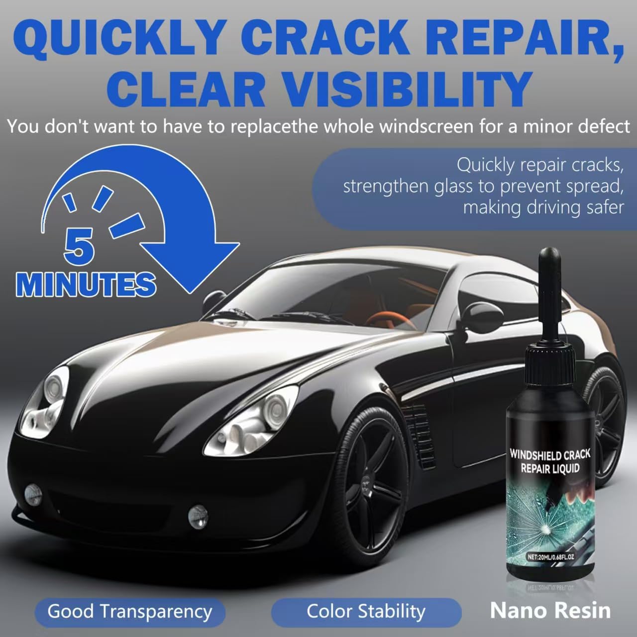 Cracked Windshield Repair Kit for Chips and Cracks, Car Windshield Crack Repair Kit, Glass Repair Liquid for Cracks, Rock Chip Repair Kit Windshield, Windshield Chip Repair Kit.