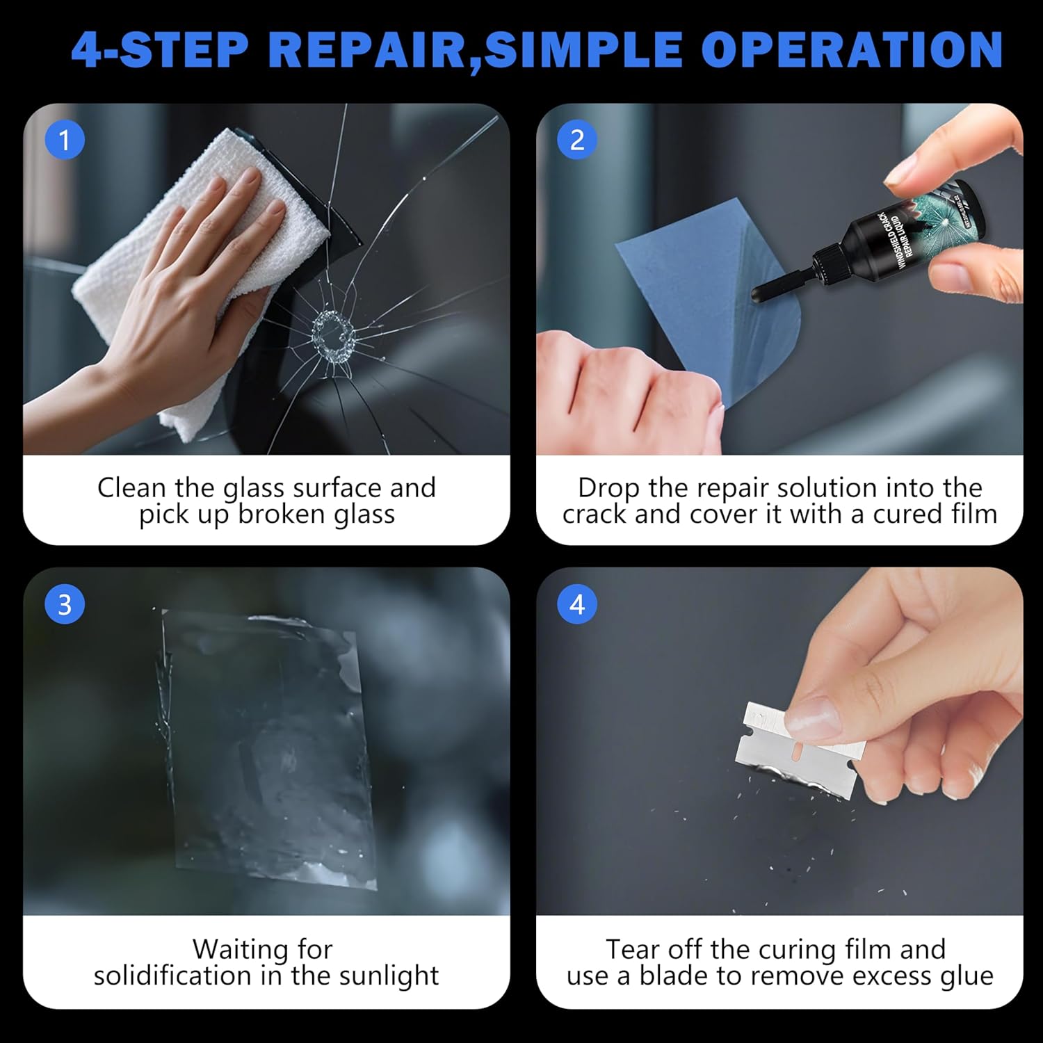 Cracked Windshield Repair Kit for Chips and Cracks, Car Windshield Crack Repair Kit, Glass Repair Liquid for Cracks, Rock Chip Repair Kit Windshield, Windshield Chip Repair Kit.