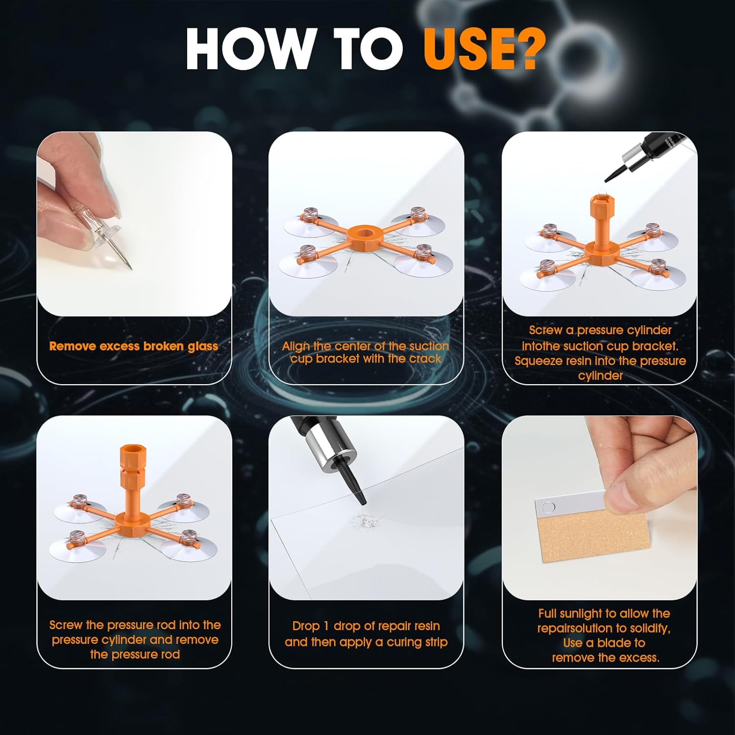 Windshield Repair Kit, Windshield Crack Repair kit with Enhanced Injection Head, Windscreen Chip Repair Kit to Repair Scratches, Cracks, and Star-Shaped Crack
