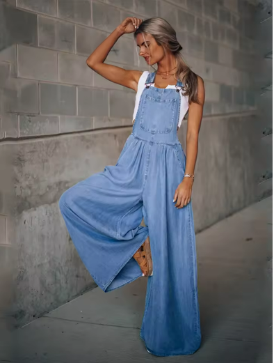 Wide-Leg Denim Overalls