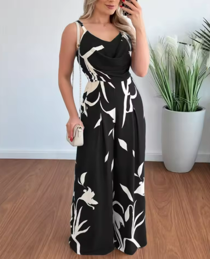 Black and White Floral Jumpsuit