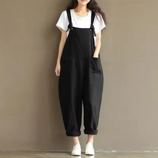 Loose Fit Black Overalls
