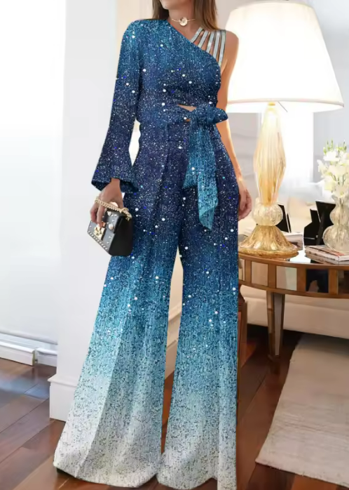 Sequin Gradient Wide-Leg Jumpsuit