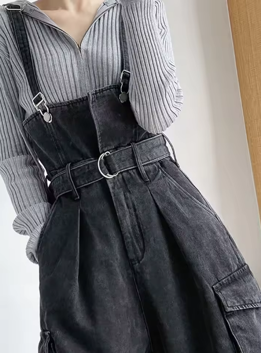Black Denim Overall Jumpsuit