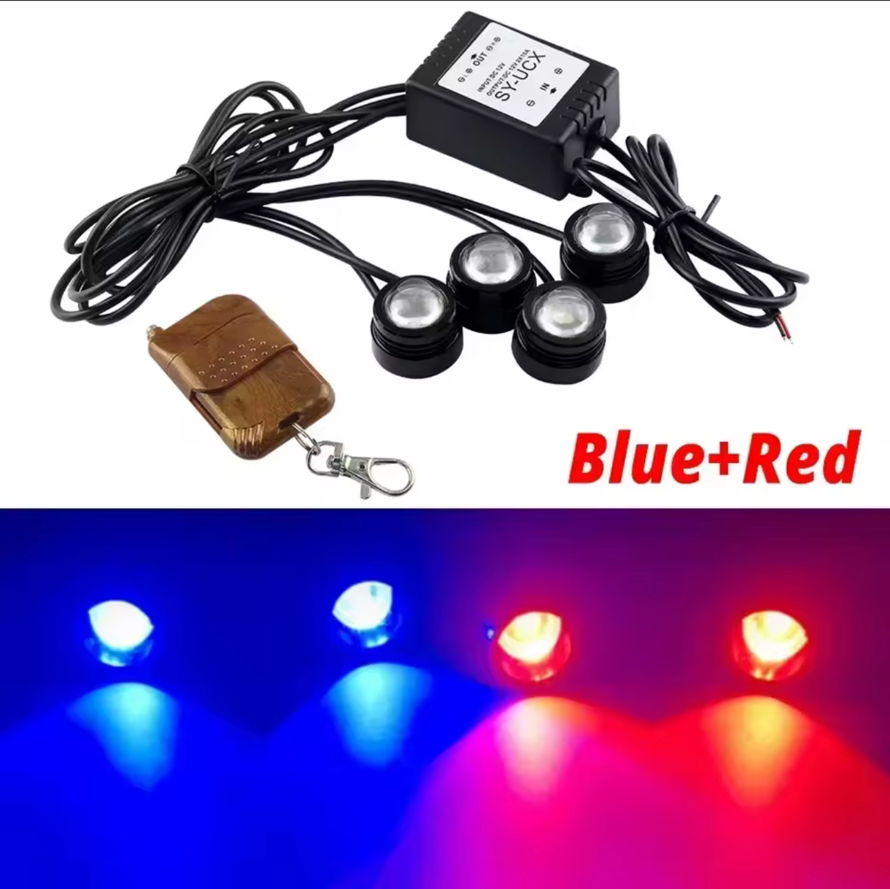 Kit de luzes LED azul e vermelha para veículos