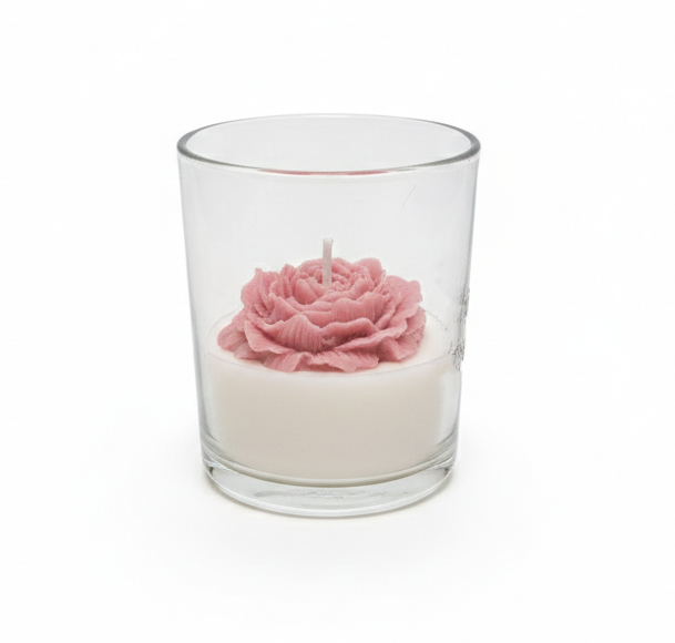 Žvakė bijūnas stiklo inde