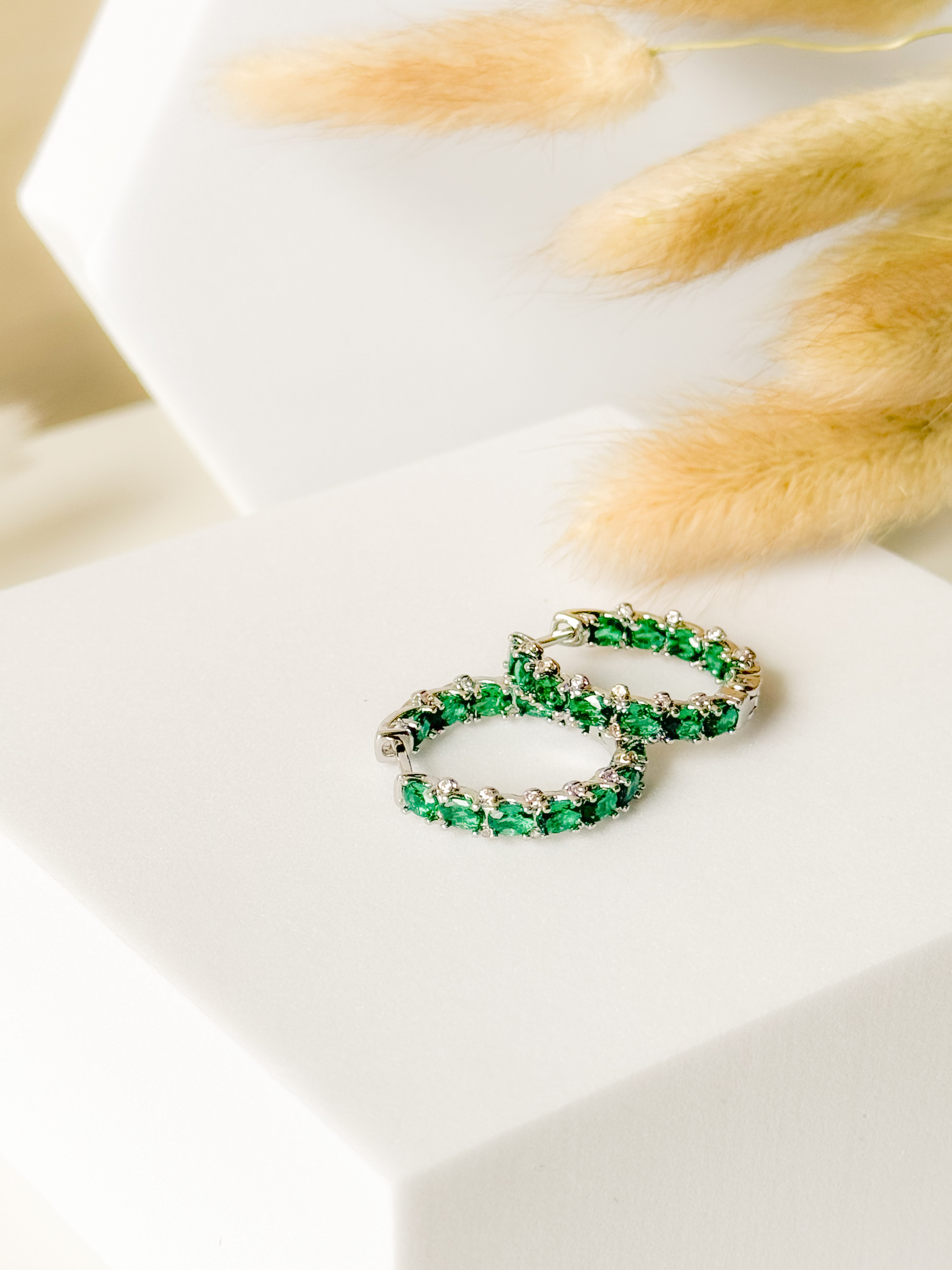 Emerald Hoop Earrings