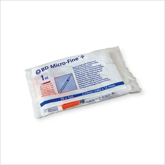 10 Syringe swab kit - 1ml BD Micro-Fine 29G Fixed Needle Syringes 12.7 mm 10 syringes plus 10 sterile swabs kit